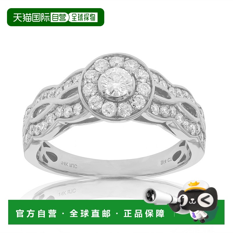 自营 vir jewels3/4 克拉钻石订婚戒指 14K 白金光环爪镶新娘款式