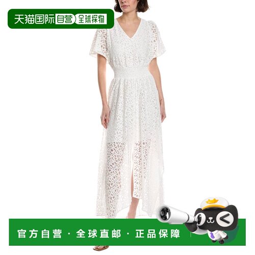 自营CeCe smoced腰部Flutter Sleeve Maxi连衣裙-白色 美国奥莱直
