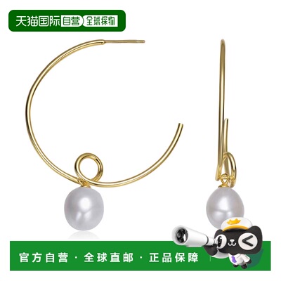 自营 GENEVIVE 纯银镀金淡水圆形珍珠圈形耳环 - 金色 美国奥莱直