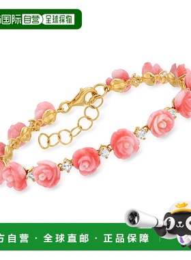 自营 Ross-Simons 粉色珊瑚和白色托帕石玫瑰手链 18kt 金镀在纯