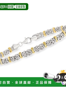 自营 Ross-Simons 纯银和 14 克拉黄金拜占庭式车站手链 - 7 英寸