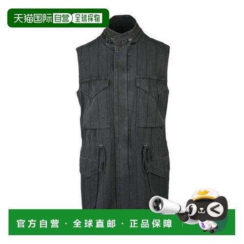 美国直邮自营yohji yamamoto灰色拉链棉质翻盖口袋背心-黑色 美