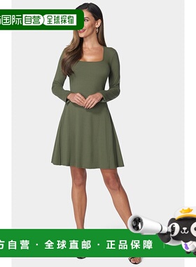 自营Bebe Women's Rib Long Sleeve Godet Dress - olive 美国奥