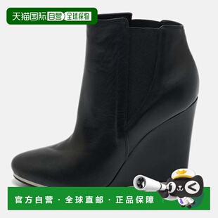 Leather Wedge Ankle 自营Le black Black Boots 美国奥 Silla