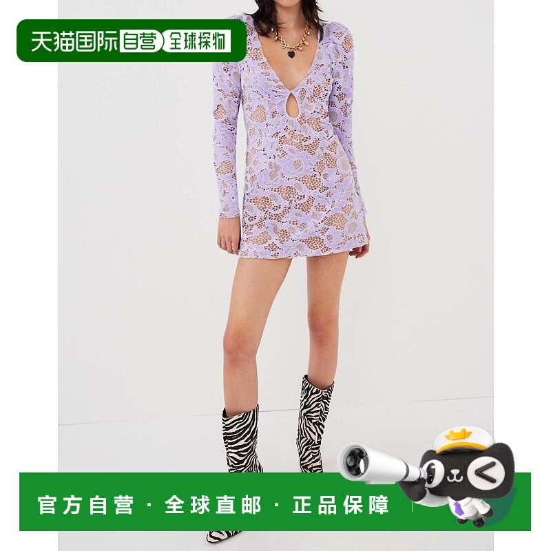 自营for love & lemons紫紫色迷迭香迷你连衣裙 美国奥莱直发