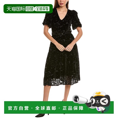 自营 Hale Bob丝绒烧坏丝绸混纺连衣裙-黑色 美国奥莱直发