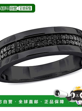 自营 Mimi & Max 1/10 克拉 TDW 黑色钻石双排男士戒指黑色纯银 -