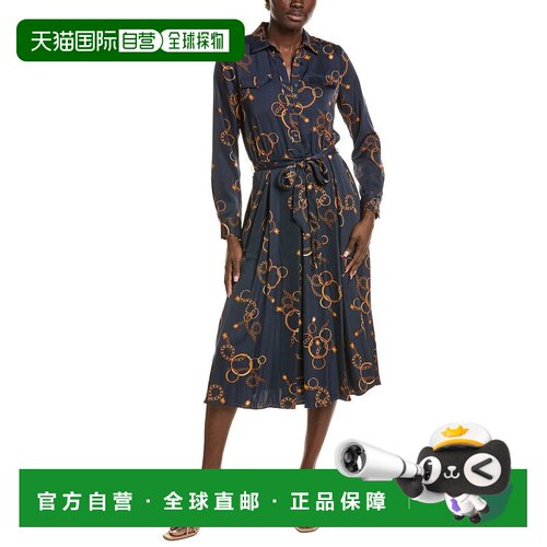 自营T Tahari Half Placket Button Down Midi Dress - navy 美国
