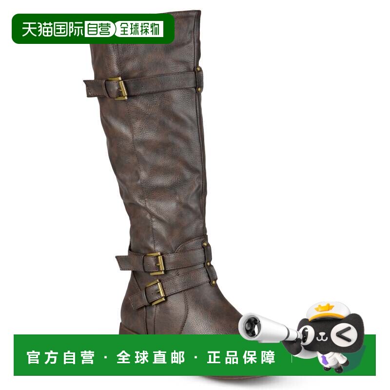 自营 Journee Collection宽款小牛女式咬靴-棕色 美国奥莱直发