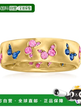 自营Ross-Simons 18 克拉金粉色和蓝色蓝宝石蝴蝶戒指 - 粉红色