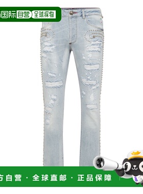 自营 philipp plein牛仔裤 直筒剪裁 铆钉款 - 冰块 美国奥莱直发