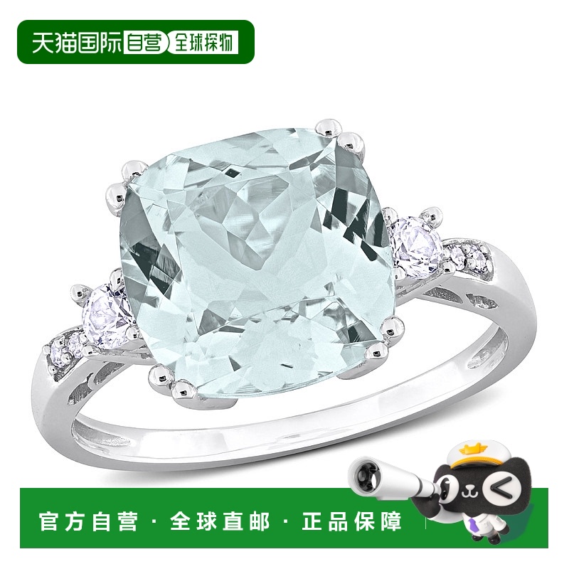 自营 Mimi & Max 3 7/8 克拉 TGW 海蓝宝石 10k 白金白色蓝宝石和