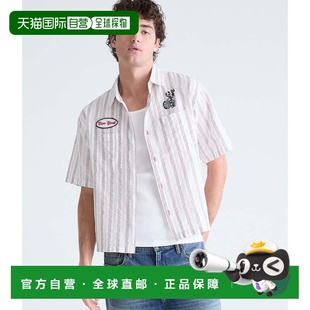 自营Aeropostale Mechanic Striped Boxy Linen Shirt - dark red