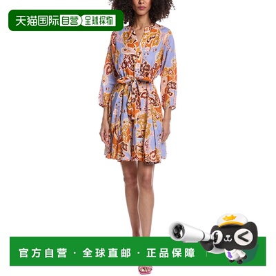 自营tyler boe Gabriella Linen Blue Paisley Mini Dress - blue