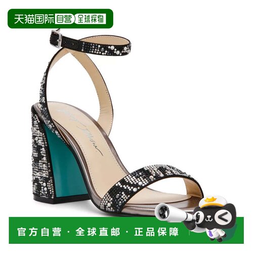 自营Betsey Johnson Jet凉鞋女士黑色蛇水钻粗跟HTAT1236-黑色 美