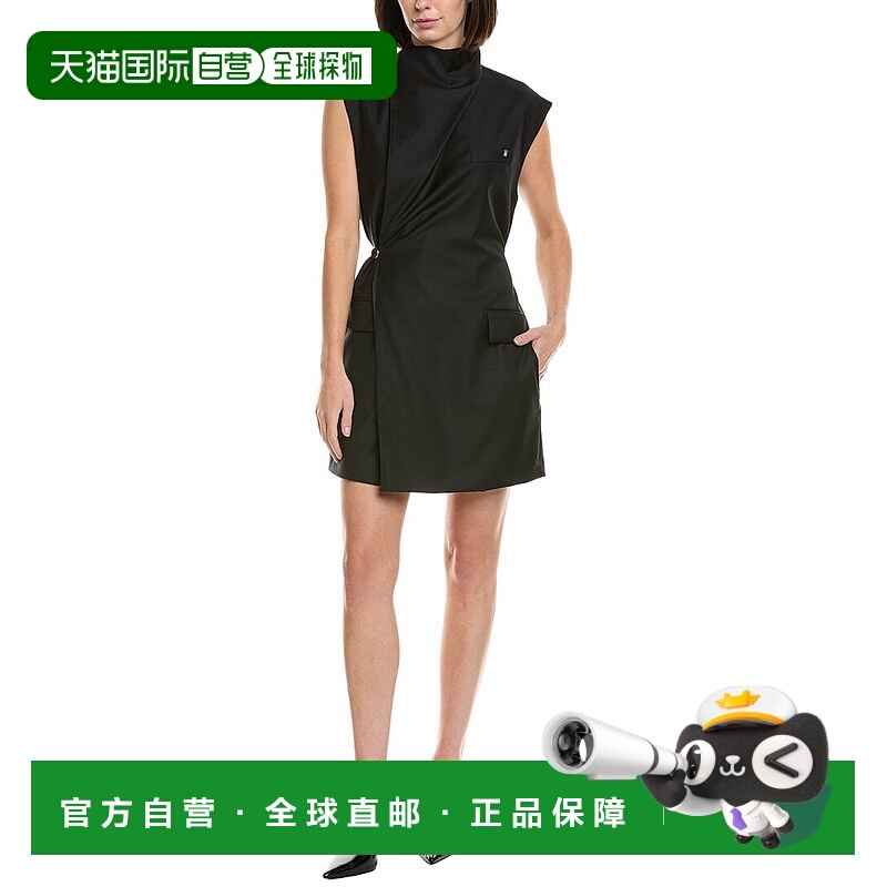 自营Helmut Lang Cowl Silk-Trim Wool Blazer Dress - black 美