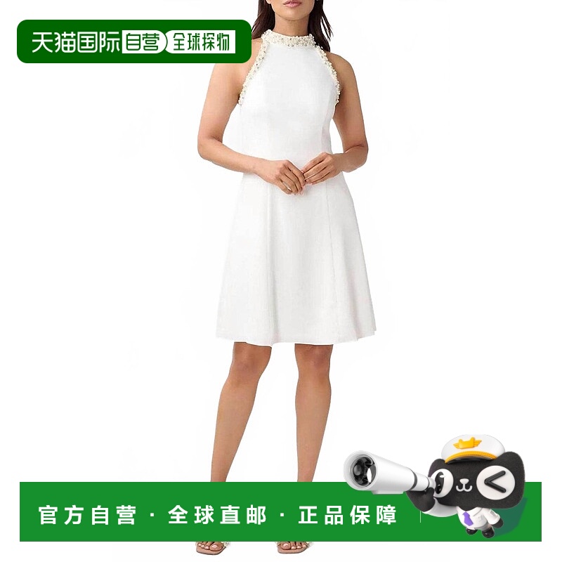 自营adrianna papellBeaded Halter Neck A-Line Dress In Ivory