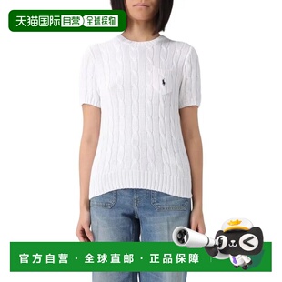 香港直邮拉夫劳伦 修身版圆领绞花棉质短袖 针织衫毛衣 女款 白色