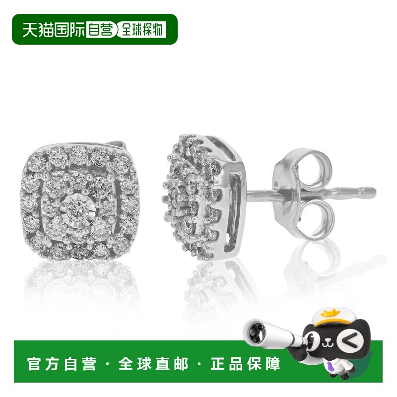 自营vir jewels1/2 克拉圆形实验室生长钻石 .925 纯银耳钉爪镶 -