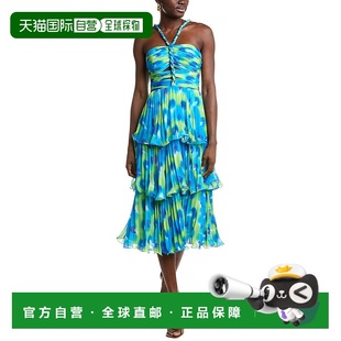 美国奥莱 蓝色 直发服饰长裙 分层中长连衣裙 自营AMUR