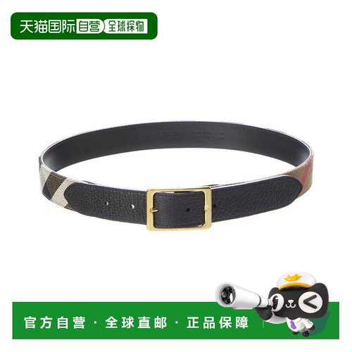 自营Burberry Check Canvas & Leather Belt - black 美国奥莱直