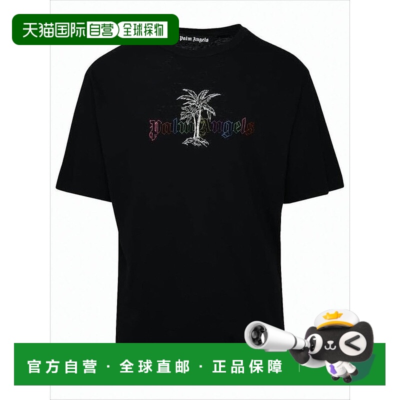 自营palm angelsRelaxed Fit Black T-Shirt With Embroidered Lo