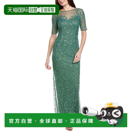 自营Adrianna Papell Beaded Mesh Column Dress - green 美国奥