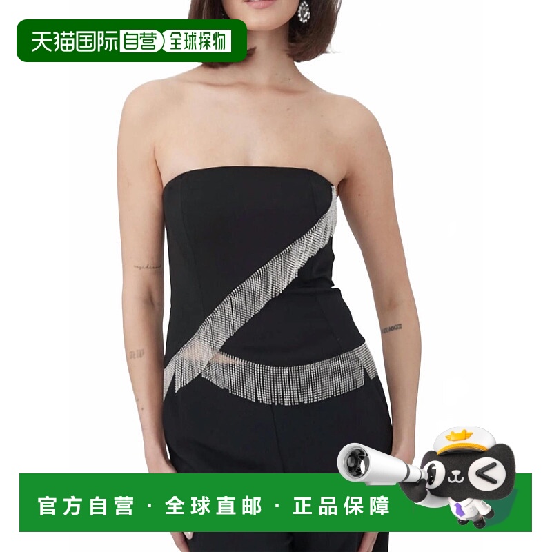 自营trina turkAeris Rhinestone Fringe Strapless Top In Black