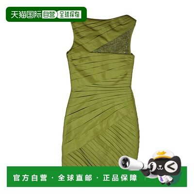 自营 MONIQUE LHUILLIER 褶皱丝绸派对鸡尾酒迷你绷带连衣裙，绿