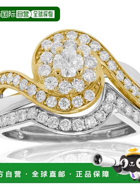 自营 vir jewels1 克拉钻石结婚订婚戒指套装 14K 双色金光环新娘