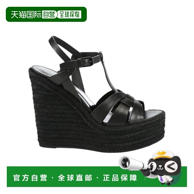 1h可退 香港直邮Saint Laurent TRIBUTE光滑皮革麻绳底坡跟凉鞋 6