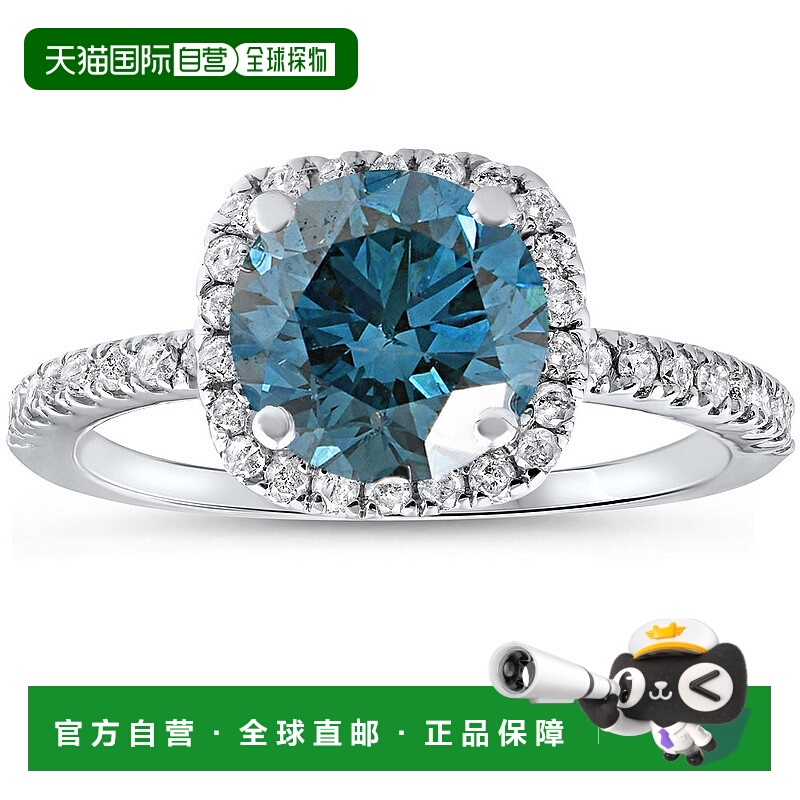 自营 pompeii3pompeii 31 3/4 克拉蓝色钻石垫形光环订婚戒指 14k