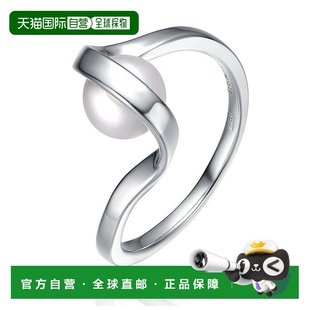 自营 genevive镀白金纯银与人造白珍珠丝带承诺戒指 - 银 美国奥