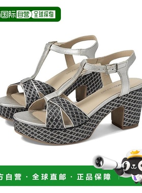 自营 Eric Michael Valencia女式凉鞋黑色银色皮革块鞋跟FD1438-