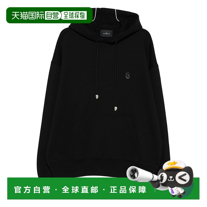 自营john richmondBlack Hooded Sweatshirt With Ribbed Cuffs -