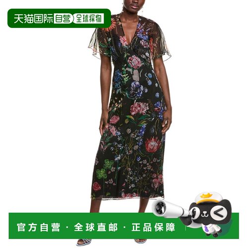 自营 Lela Rose冷肩丝绸迷笛连衣裙-黑色 美国奥莱直发吊带