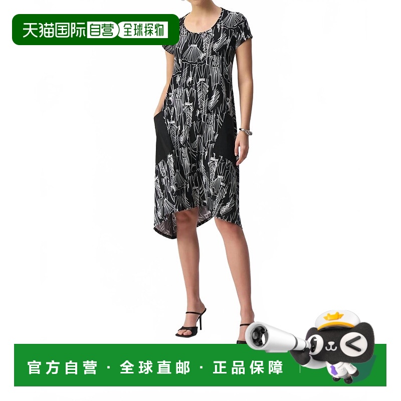 自营 joseph ribkoff素描印花短袖连衣裙，黑色/香草色 美国奥莱