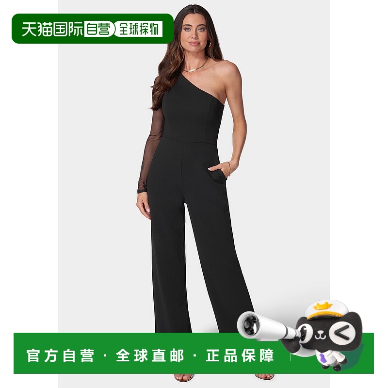 自营Bebe Women'S Long Sleeve Mesh One Shoulder Jumpsuit - bl