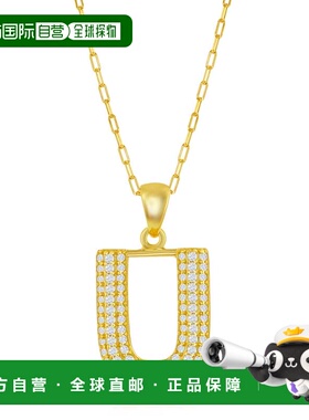 自营simona纯银 Micro Pave CZ \'J\' 块首字母带回形针链 - 镀金