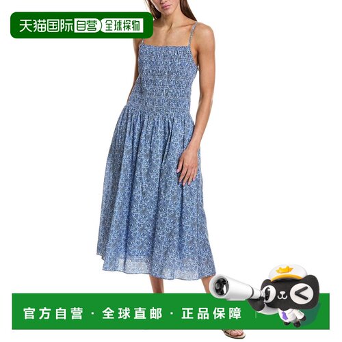 自营english factory英国工厂格子烟熏中长款连衣裙-海军蓝 美国