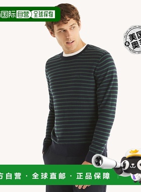 Nautica 男式 Navtech 条纹圆领毛衣 - 海军蓝 【美国奥莱】直发