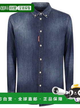 自营 dsquared2休闲Dan Bd衬衫-蓝色 美国奥莱直发新款