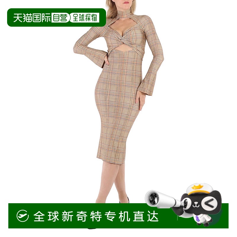 自营 Burberry女士深蜂蜜镂空格子迷笛裙-深蜂蜜 【美国奥莱】直