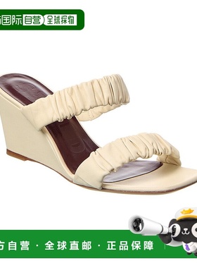 自营 STAUD Frankie皮革楔形凉鞋-白色 美国奥莱直发坡跟