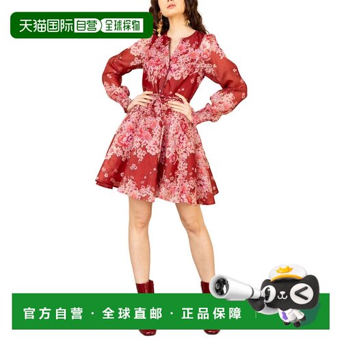 自营Hale Bob长袖Violeta真丝 & 亚麻混纺迷你连衣裙-红色 美国奥