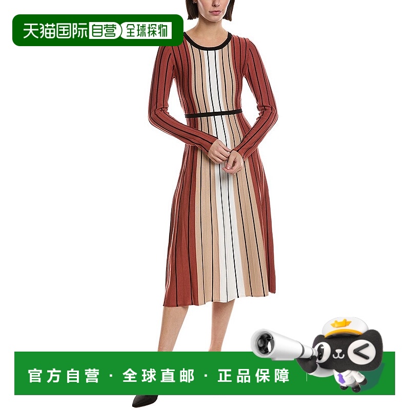 自营T Tahari Vertical Colorblock Stripe Midi Dress - brown