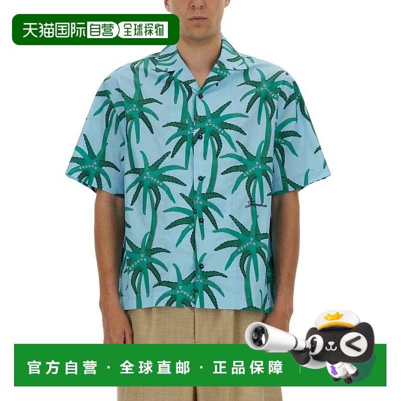 自营 jacquemus短袖衬衫热带棕榈树印花-蓝色 美国奥莱直发