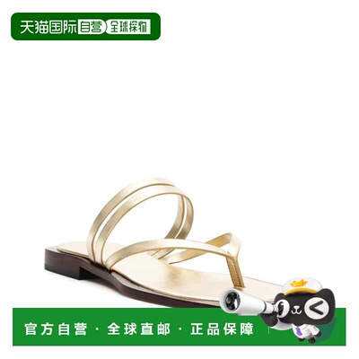自营schutz保护Rania凉鞋女式铂金金属皮革方头HTAT948-Gold 美国