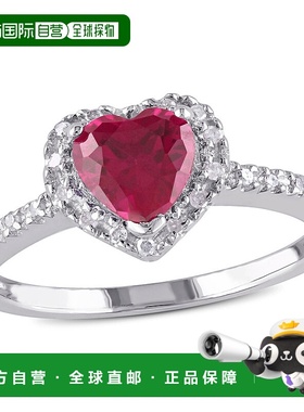 自营 Mimi & Max 1/10 克拉 TW 钻石和人造红宝石心形光环戒指 92