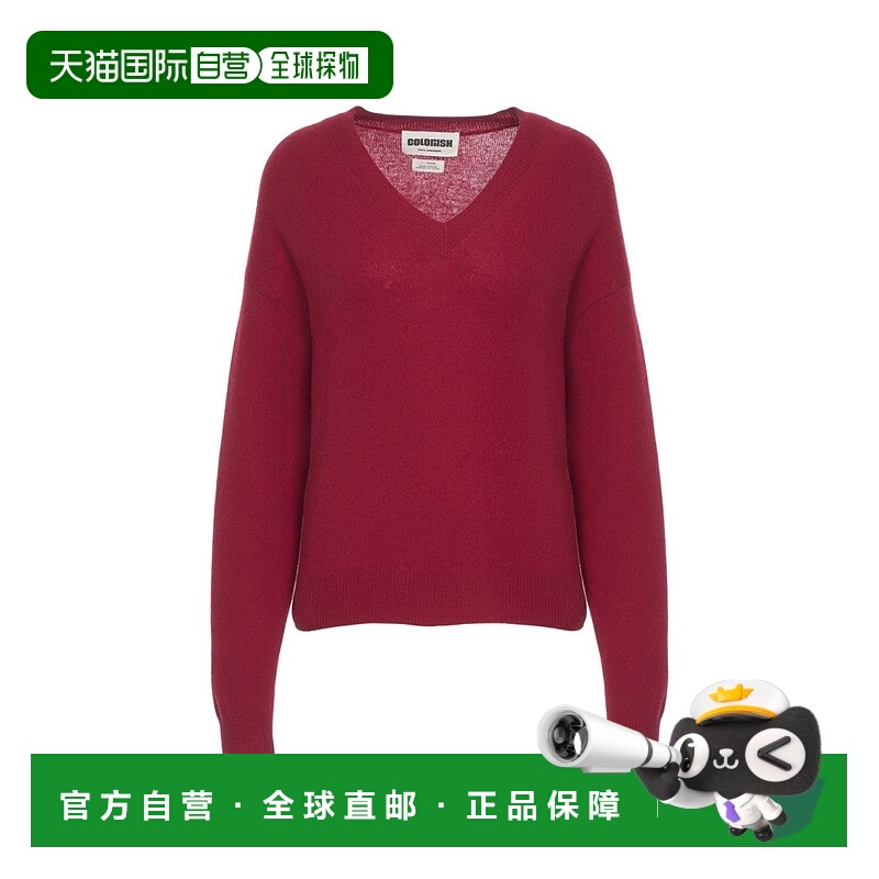 自营crushCashmere V-Neck Pullover With Ribbed Cuffs - red 美